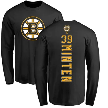 Black Men's Fraser Minten Boston Bruins Backer Long Sleeve T-Shirt -