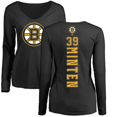 Black Women's Fraser Minten Boston Bruins Backer Long Sleeve T-Shirt -